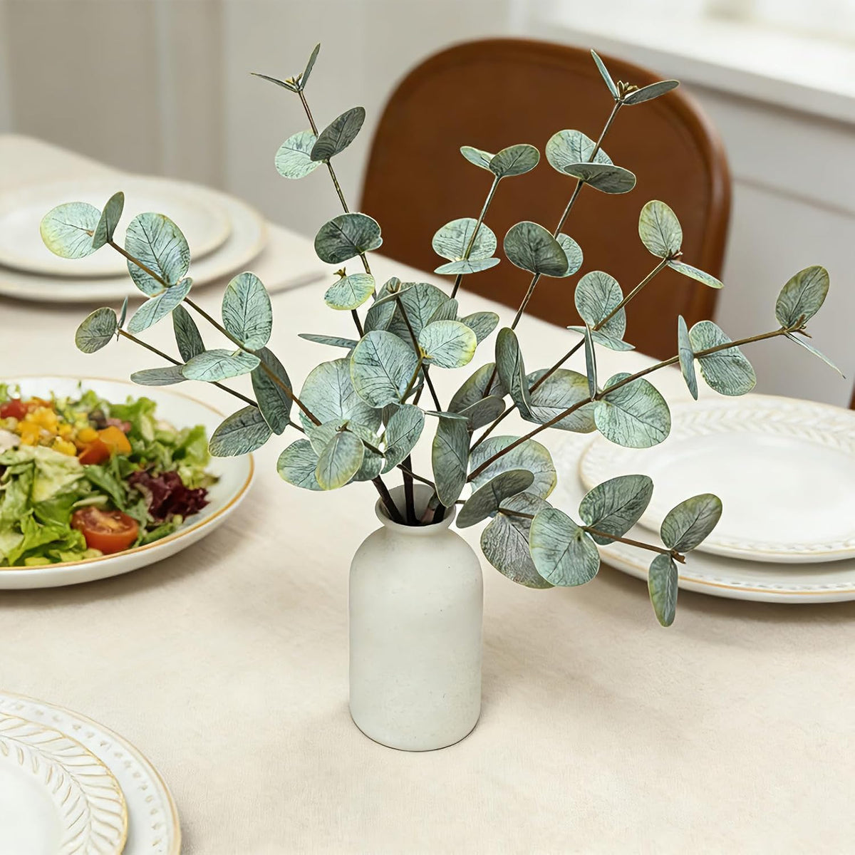 15" Eucalyptus Stems with Vase, Gray Green
