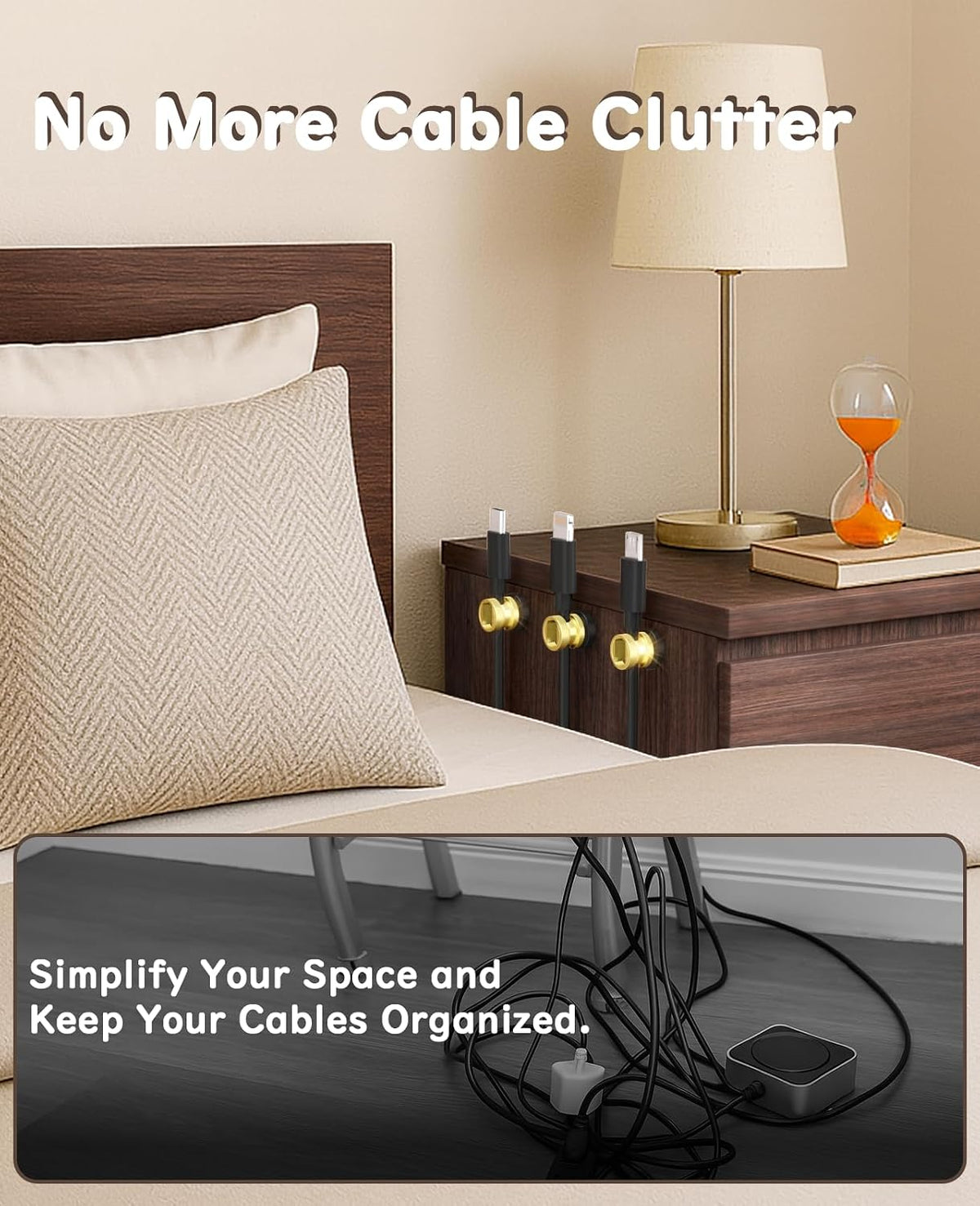 Maveek Magnet Cable Clips, Knurled Metal Desk Cord Organizer, 4 Pack, Gold