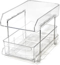 BINO 2 Tier Clear Storage Organizer with Dividers | Bottom Slide Out Drawer for Under Sink, Medicine Cabinet | Bathroom Closet, Vanity, Pantry Organizer | Under Cabinet Storage for Bathroom & Kitchen