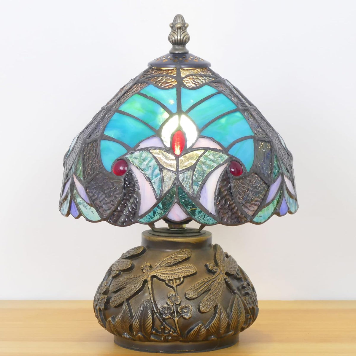 Small Tiffany Mushroom Table Lamp Green Liaison Style W8H11 Inch