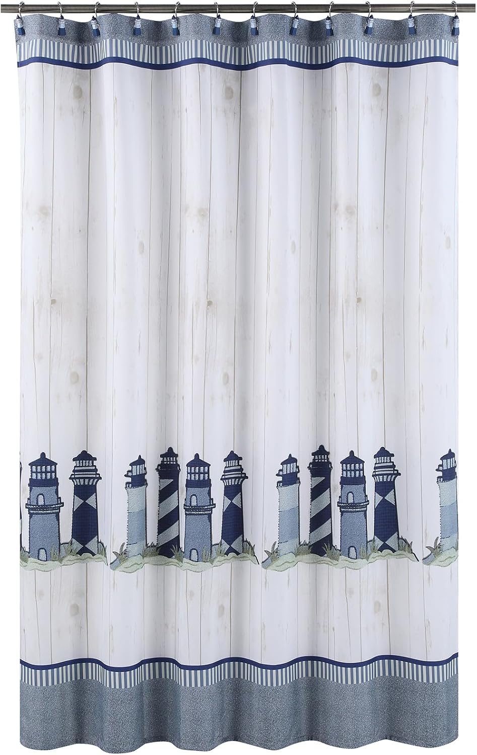 Lighthouse Decorative Shower Curtain Hooks,5 Roller Ring Balls Designed Coastal Hooks for Bathroom Curtains,Set of 12