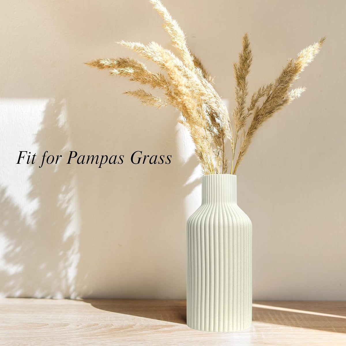 Ceramic Flower Vase, Minimalist Modern Home Decor, Matte Finish Pampas Grass Vase for Table, Fireplace, Shelf, Mantel, Entryway and Centerpieces (Off White)