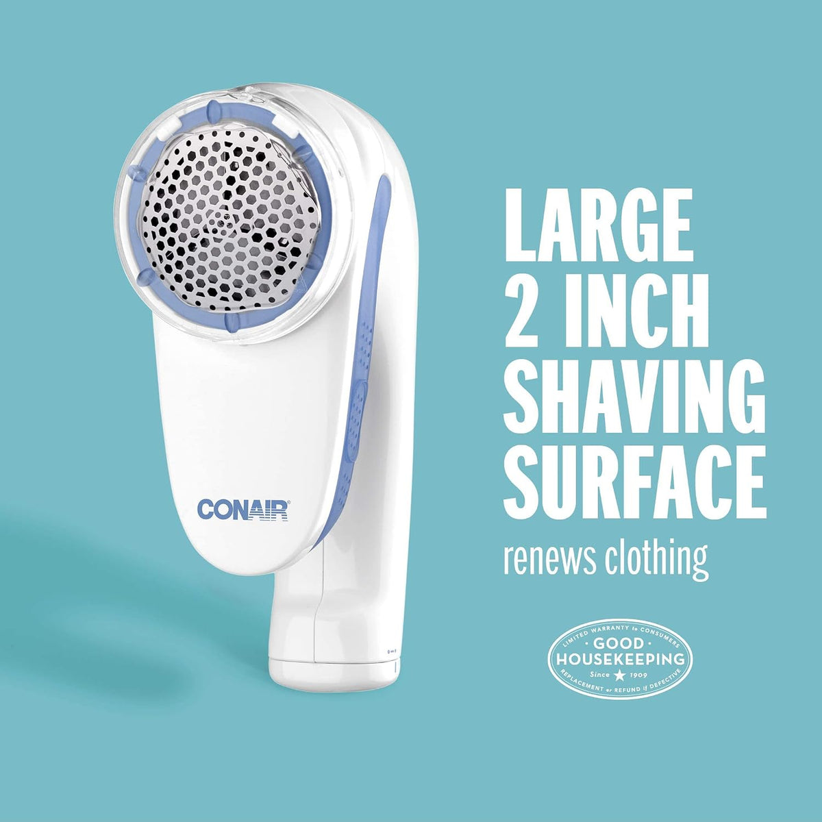 Conair Fabric Shaver and Lint Remover,Battery-Operated Portable Clothes Shaver with 3 Settings, Fuzz Remover for Sweaters,Clothing and Furniture, Large 2-Inch Shaving Head,White, Regular (Pack of 3)