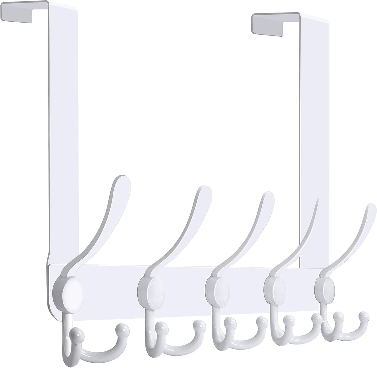 WEBI Over The Door Hooks Door Hanger Hook Rack with 5 Tri Hooks for Hanging,Over The Door Towel Rack Towel Hanger Door Coat Hanger Over Door Coat Rack Behind Back of Bathroom,White