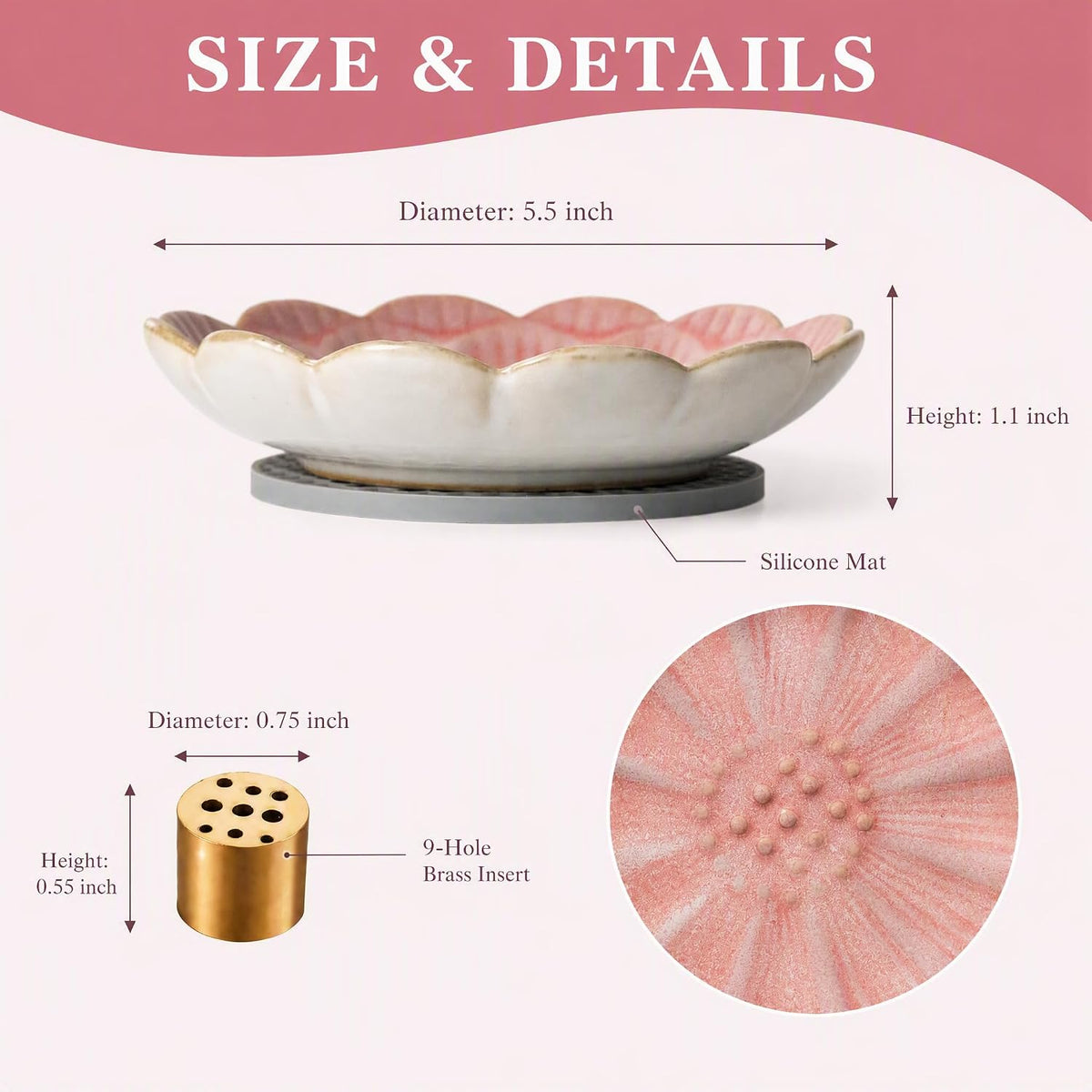 Pinehaven Pink Lotus Incense Holder, 5.5 Inch Cute Flower Japanese