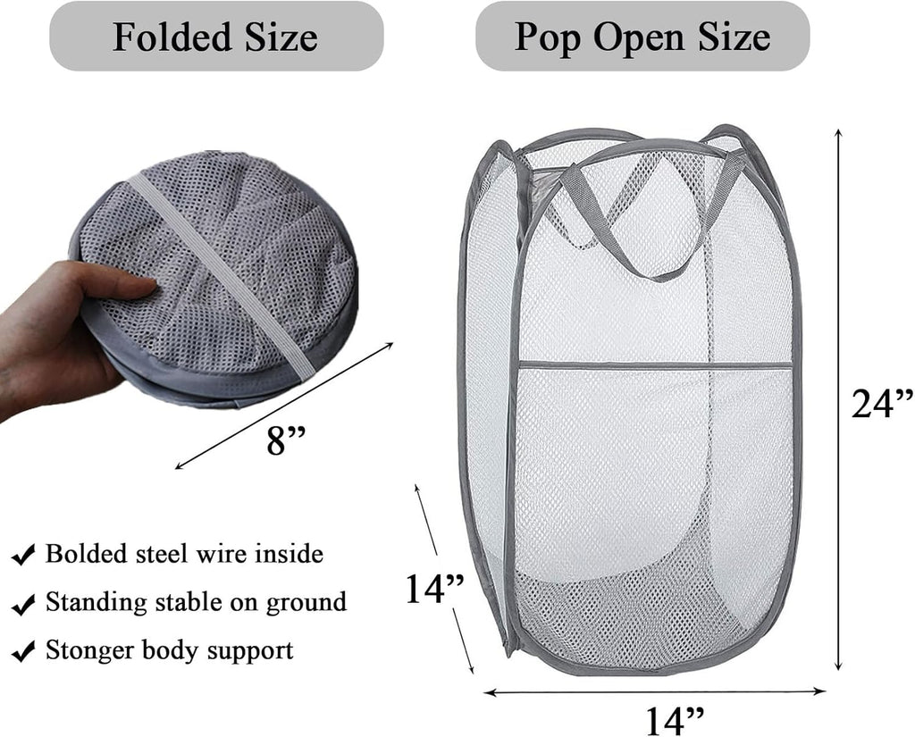 Larpur Pack of 3 Pop up Laundry Hampers, Collapsible Laundry Baskets, Gray