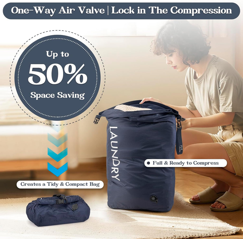 Compression Laundry Bag, Waterproof Travel Storage for Dirty Clothes