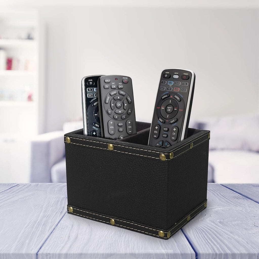 DreamsEden 2 Slots Wood Remote Control Holder Storage Box (Black)