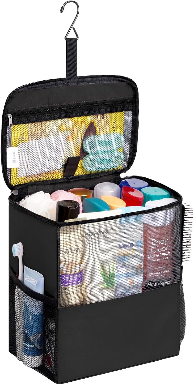 Lifewit Mesh Shower Caddy Bag, Hanging Shower Organizer, Large, Black