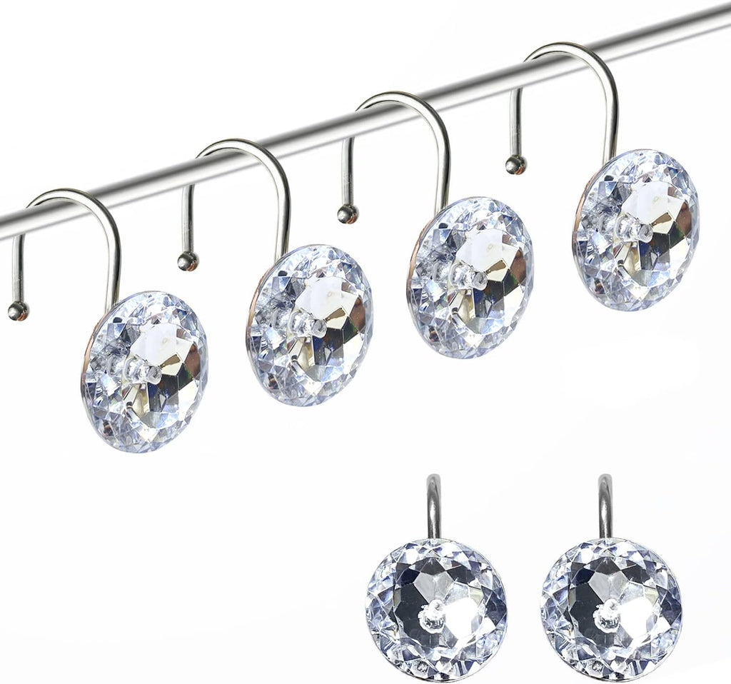 Romantic Angels 12PCS Shower Curtain Hooks Rings for Bathroom, Stainless Steel Rust Resistant Decorative Rhinestones Shower Curtain Hooks for Shower Curtains and Shower Rod (Silver)