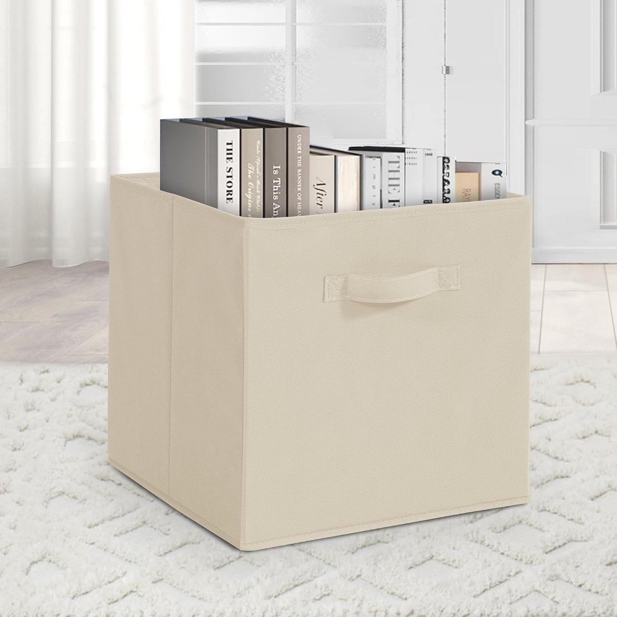 11x11 Storage Bins, Set of 10 Storage Cubes, Collapsible Cube Storage Bins, Fabric Closet Organizers with Handles for Home, Office, Closet Shelf Cabinet, Bookcase, Beige