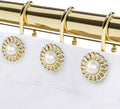 Gold Shower Curtain Hooks Rings, Decorative Shower Curtain Hangers, Heavy Duty Metal Shower Rings, Sunflower Shower Hooks for Shower Curtain Rod and Liner, Bathroom Curtain Hooks, Luxury Gold, iToplin