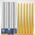 10 Inch Metallic Taper Candles, 6 Gold and 6 Silver Candlesticks