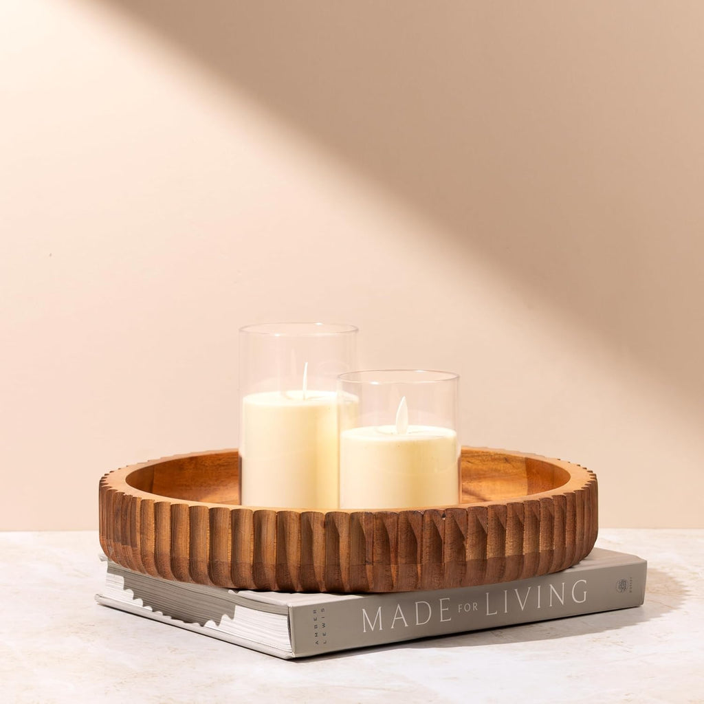 Acacia wood fruit bowl, 12" X 2" Large Fruit bowl for kitchen counter |Wooden bowl for entryway table or dining table centerpiece décor | Also use as keybowl or for candy (Natural Finish)