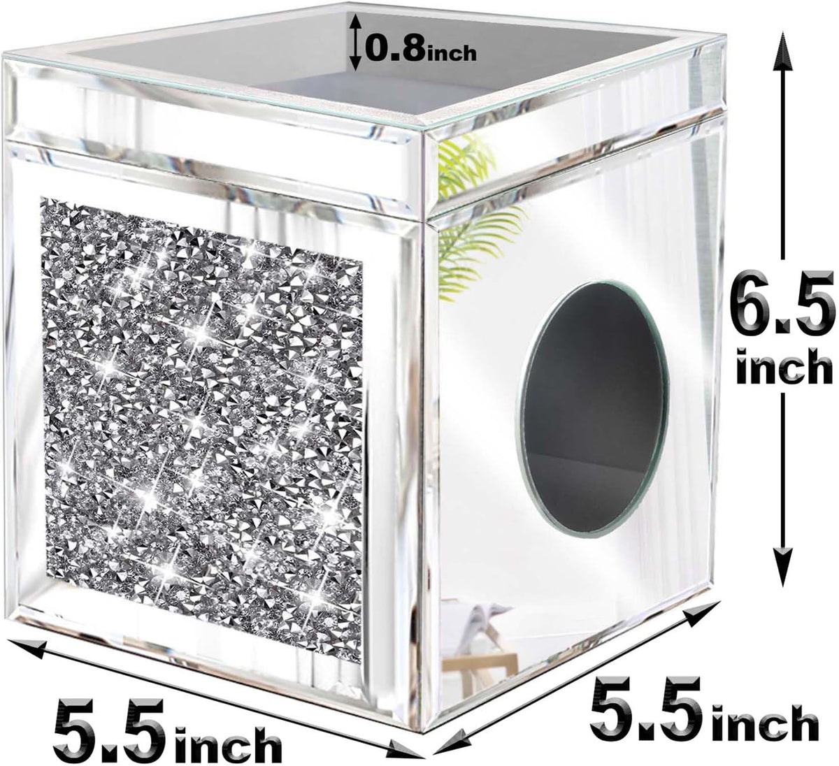 Wocred Square Tissue Box Cover Upgrades with Storage Tray,Crystal Crushed Diamond Tissue Box, Luxury Tissue Holders for Either Tissues in a Bathroom or Napkins on a Table.(6.5”x5.5”x5.5”)