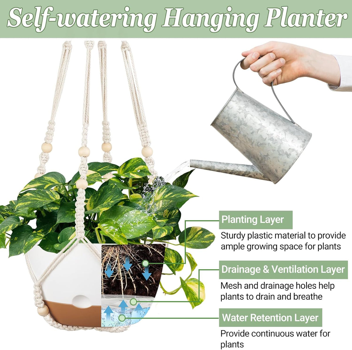 Mkono 3 Pack 10 Inch Hanging Planters for Indoor Plants with Self Watering