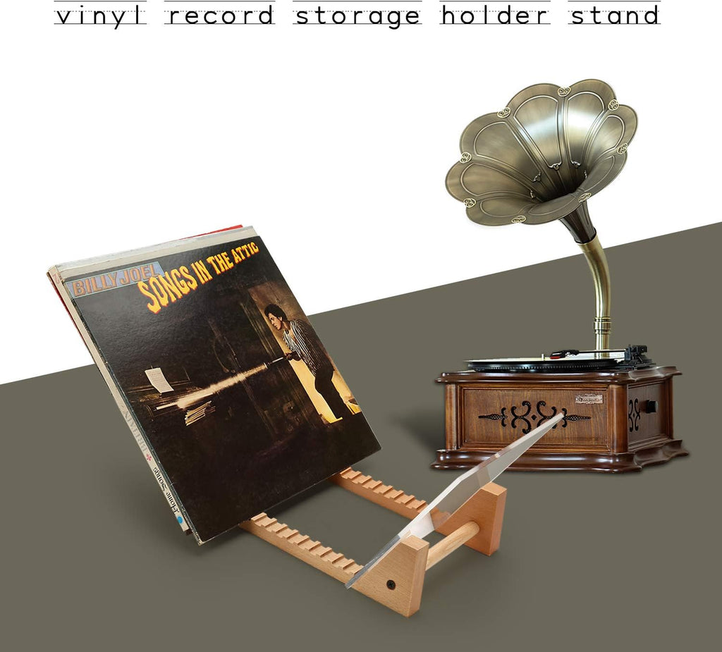 EXREIZST Vinyl Record Storage Holder - Record Holder Rack Unit - Store and Hold Magazines Albums Display Stand - Solid Pine Wood with Crystal Clear Acrylic, Natural - Large