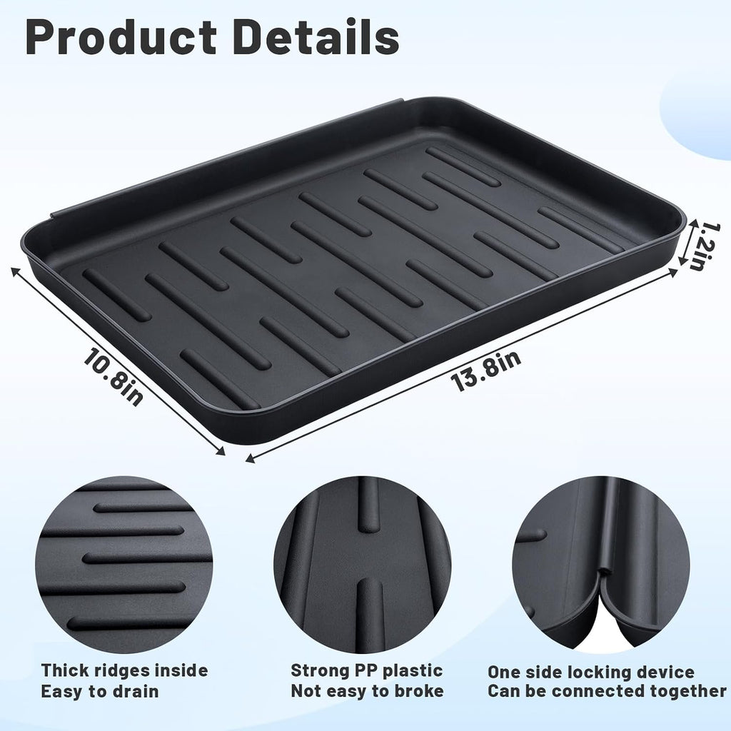 Boot Tray for Entryway Indoor, 4 Pack Plastic Shoe Mat Small Wet Shoe Tray with Raised Edge, Waterproof Winter Boot Mat for Mudroom, Garage, Garden, Black