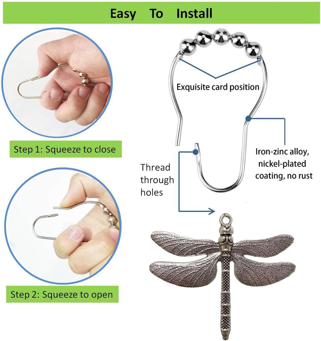 Dragonfly Shower Curtain Hooks - Decorative Shower Hooks for Shower Curtain