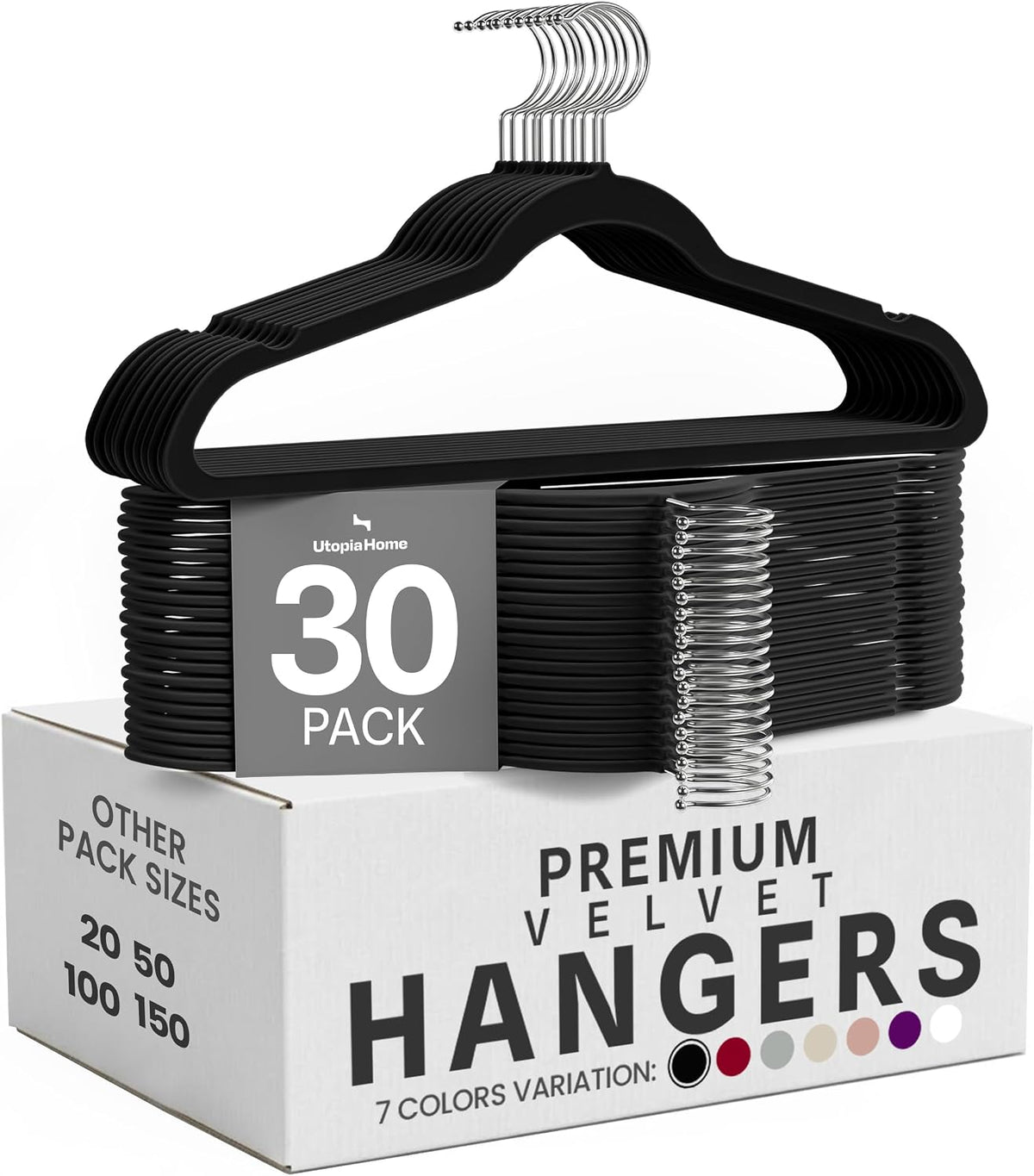 Utopia Home Velvet Hangers, Black, 30 Pack