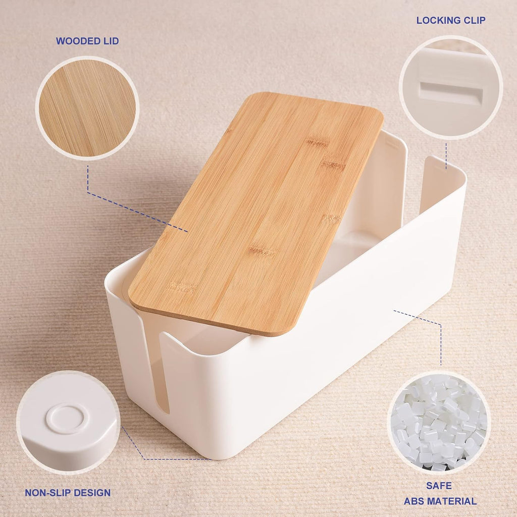 Tuwechen Cable Management Box, Wooden Style Cord Organizer Box