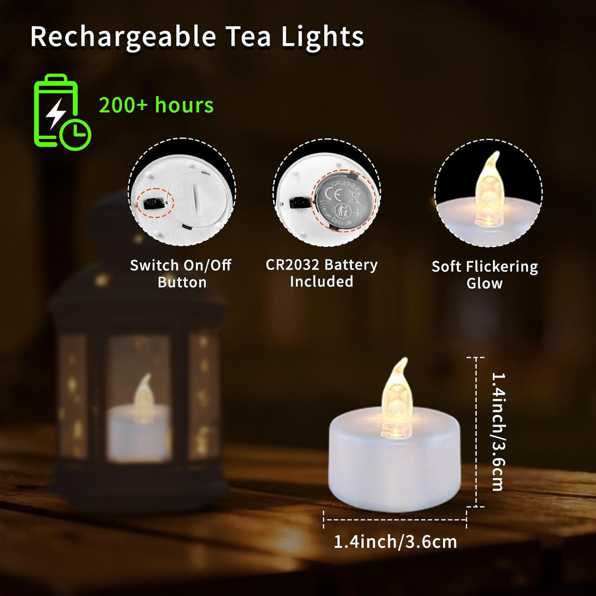 Tea Lights 100 Pack Flameless Candles, Warm White Battery Operated Flickering Candles 200+ Hours Ideal for Home Decoration Outdoor Wedding Parties