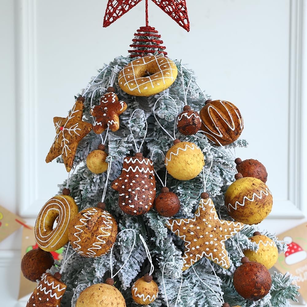 43PCS Baking Christmas Ornaments Set, Christmas Gingerbread Decorations Tree Hanging Ball Shatterproof Artificial Xmas Tree Hanging Ball for Indoor Home Holiday New Year Party Decor