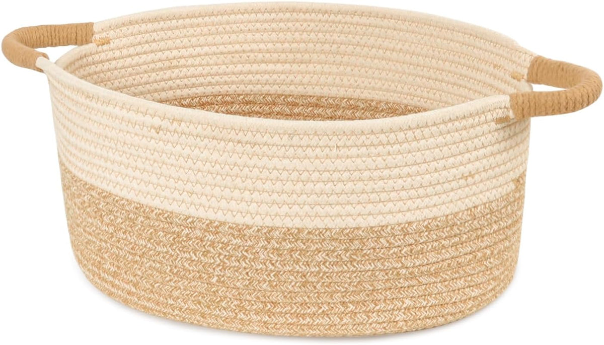 Woven Basket for Toys, Blankets & Gifts Empty ,Cotton Rope Storage Basket with Reinforced Handles for Nursery,Livingroom,Bedroom,Bathroom & Home Decor,19.69" x 11.42" x 7.48" (M)