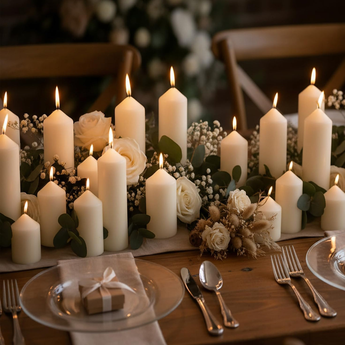 18 Pack Ivory Pillar Candles Bulk Set, 2x3 2x4 2x6 Inch - 6 Each Size, Dripless Smokeless Clean Burning for Wedding Centerpieces, Home Decor, Church, Romantic Ambiance！