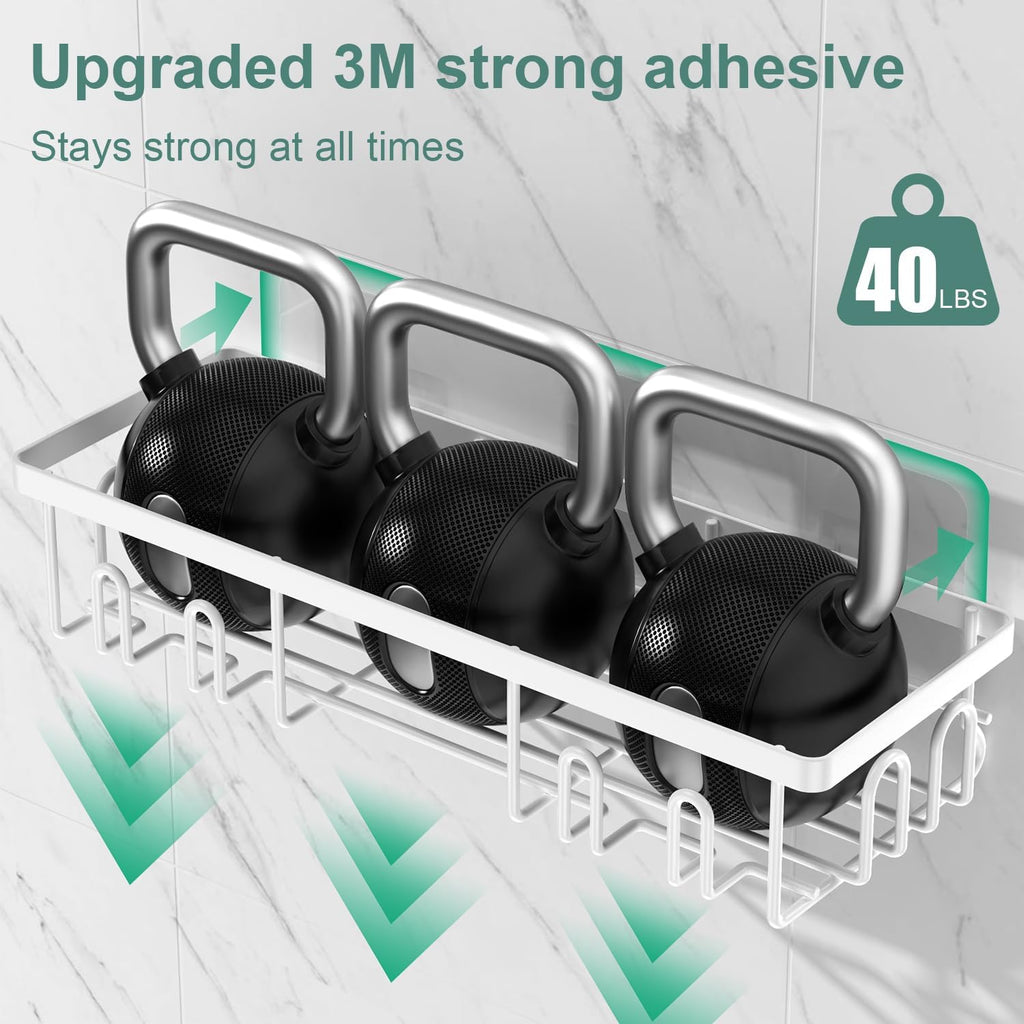 Getsrichfc Shower Caddy Adhesive, Rustproof Shower Shelves for Inside Shower, Large Capacity Bathroom Organizers and Storage, Shower Storage with Removable Hooks, No Drill Bathroom Accessories White