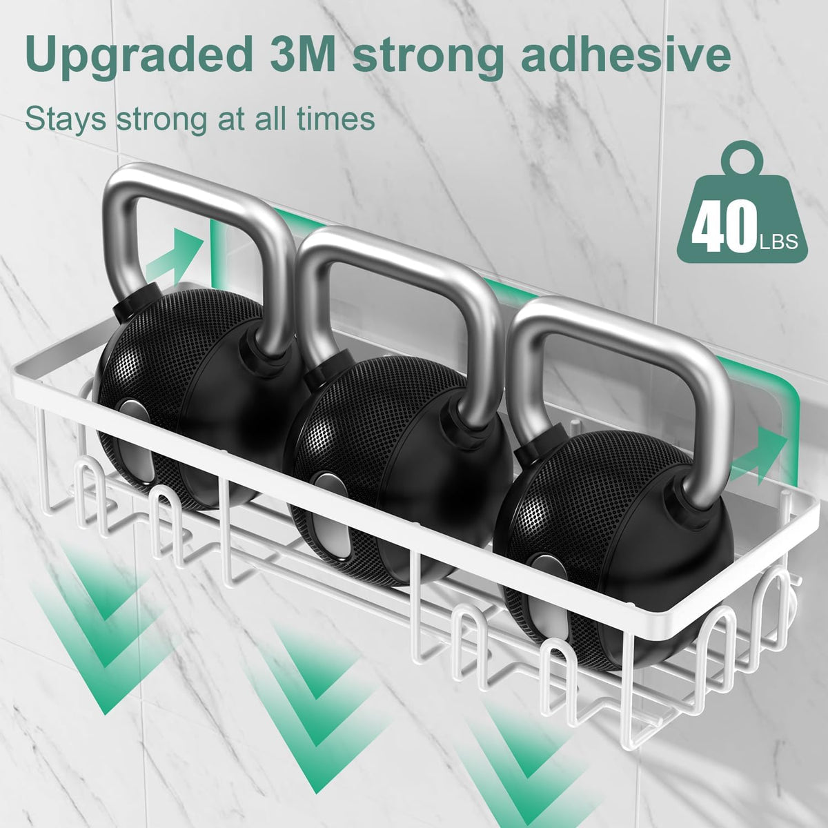 Getsrichfc Shower Caddy Adhesive, Rustproof Shower Shelves for Inside Shower, Large Capacity Bathroom Organizers and Storage, Shower Storage with Removable Hooks, No Drill Bathroom Accessories White