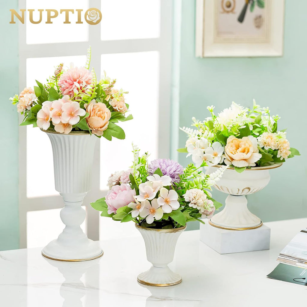 NUPTIO White Compote Vase Centerpiece: Metal Urn Planter, 4.96" Tall, 2 Pcs