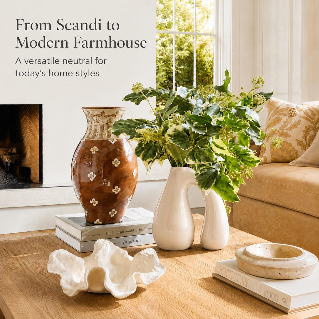 Cream White Ceramic Vase for Pampas, Boho Shelf & Table Decor