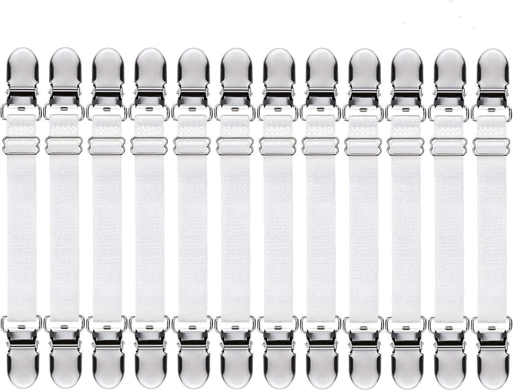 Boao 12 Pcs Bedsheet Strap Elastic Clip, White, 8-12 Inch Length