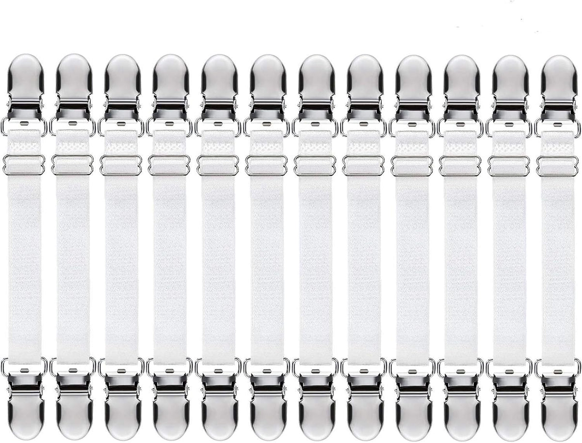 Boao 12 Pcs Bedsheet Strap Elastic Clip, White, 8-12 Inch Length