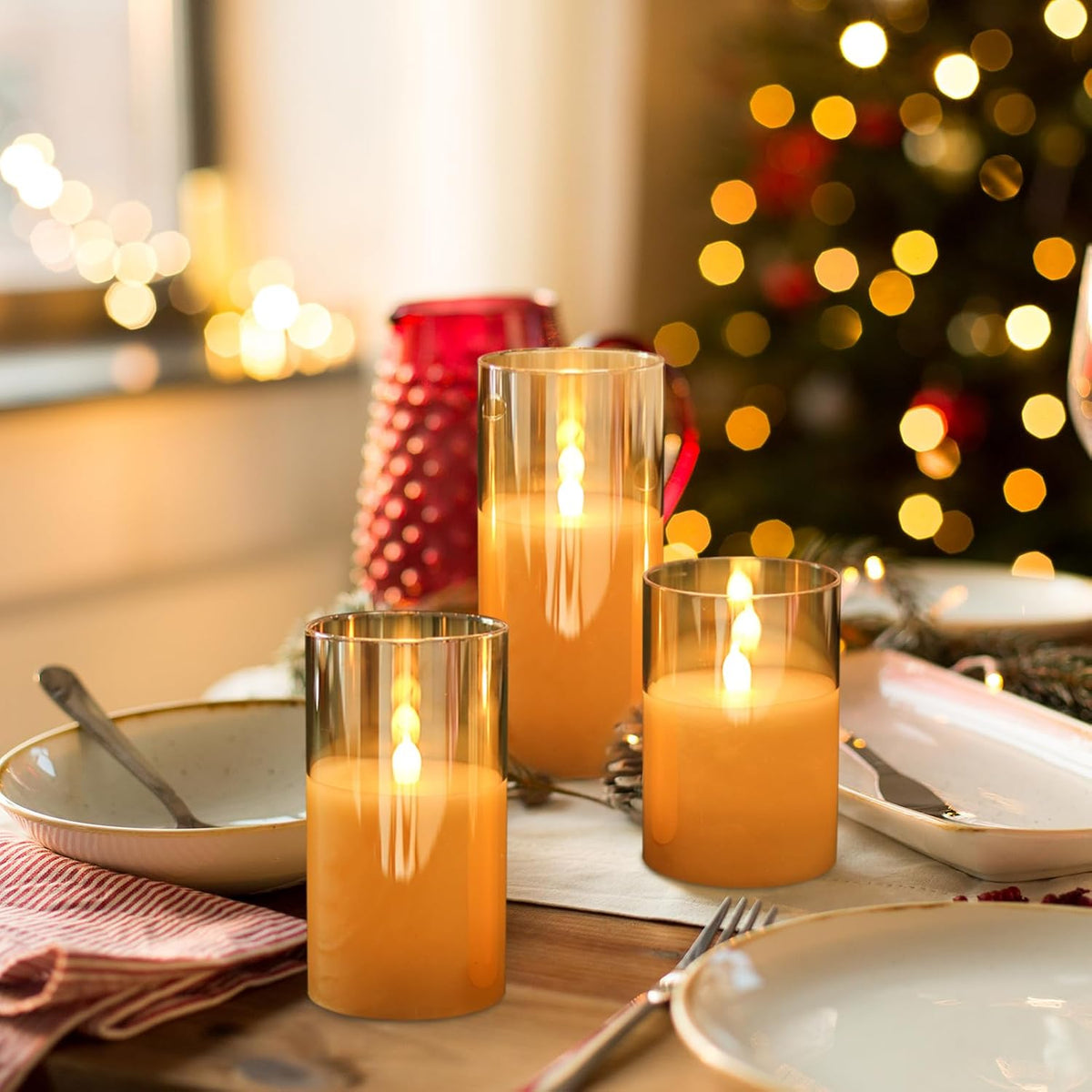 GenSwin Glass Rechargeable Flameless Candles with Remote & Charging Base