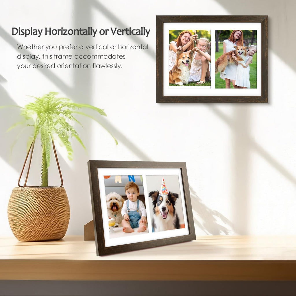 Golden State Art 8.5x11 Dark Brown Wooden Picture Frame for 2-5x7 Photos