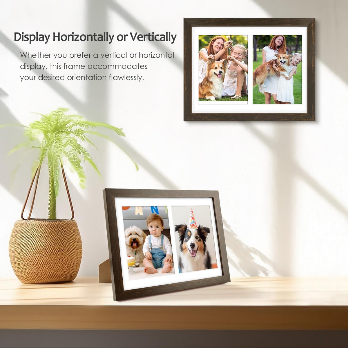 Golden State Art 8.5x11 Dark Brown Wooden Picture Frame for 2-5x7 Photos