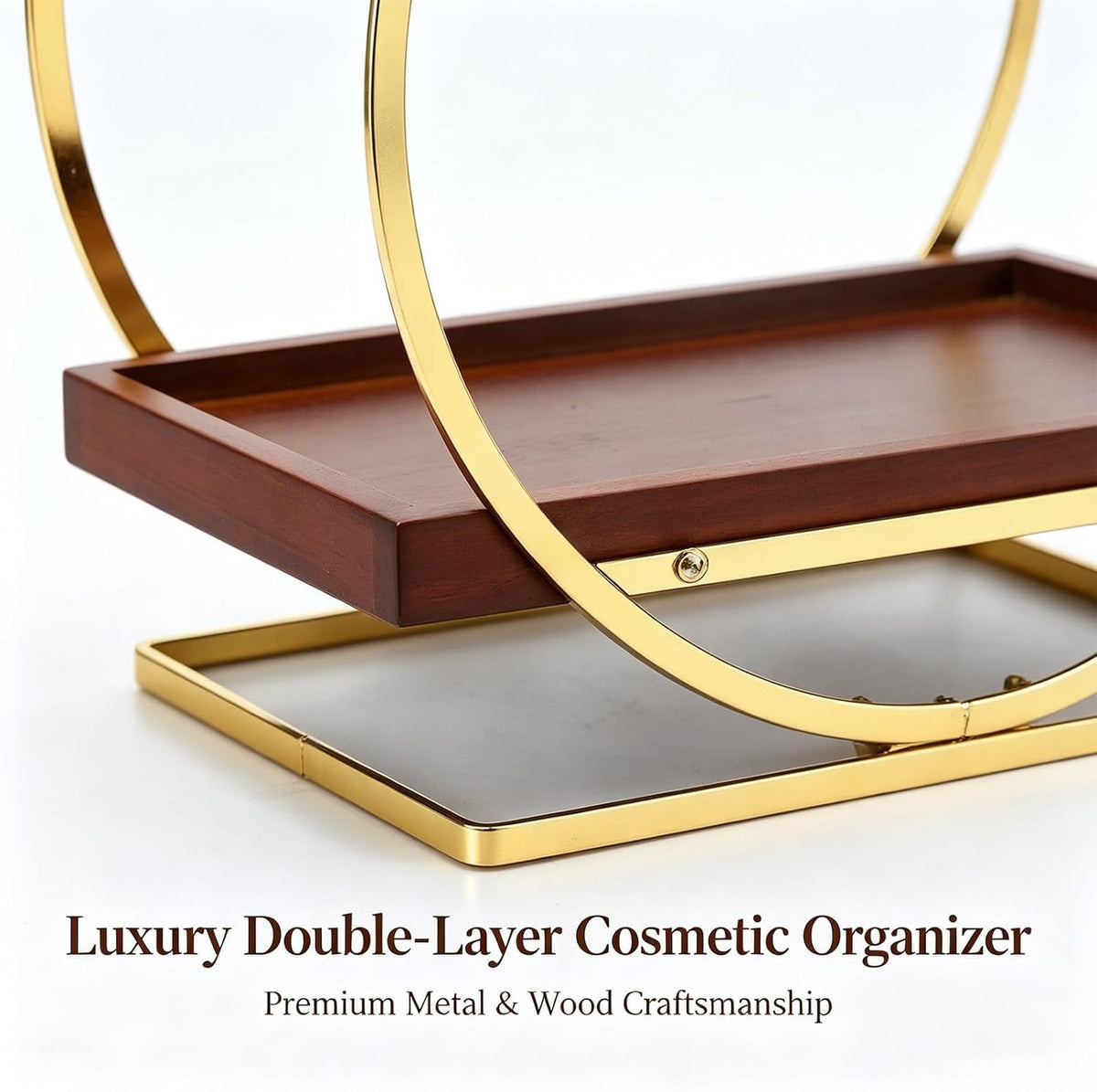 2-Tier Bathroom Organizer Countertop, Wooden Gold Perfume Organizer