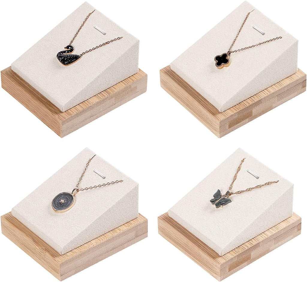 Coward 4Pcs Bamboo Necklace Holder Organizer Pendant Jewelry Dispaly Stand for Selling Pandent Rack for Home Bedroom Drawer (Beige Velvet)