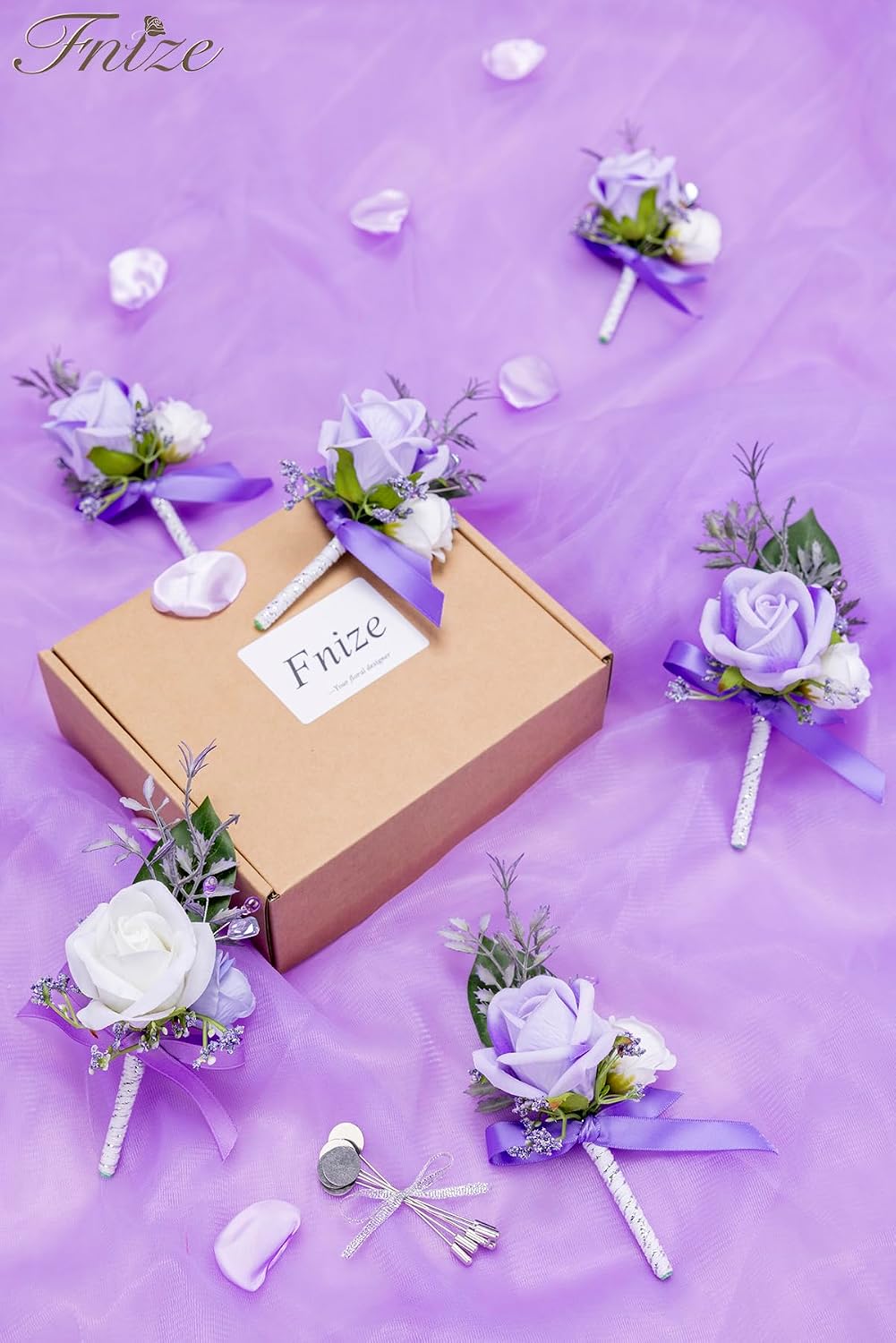 Fnize Purple Boutonniere for Men Set of 6 Groom Groomsmen Wedding Flower