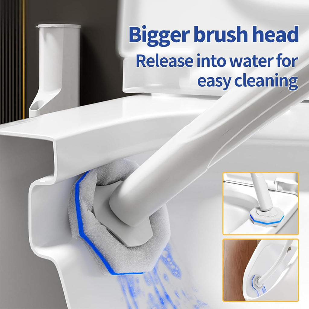 Hohoky Disposable Toilet Brush Cleaning System, Two Sets of Wands and 60p Refills Pads Replacement Heads, Wall Mounted Toliet Stick Starter Kit Bathroom Maintenance, Toilet Bowl Cleaner Holder
