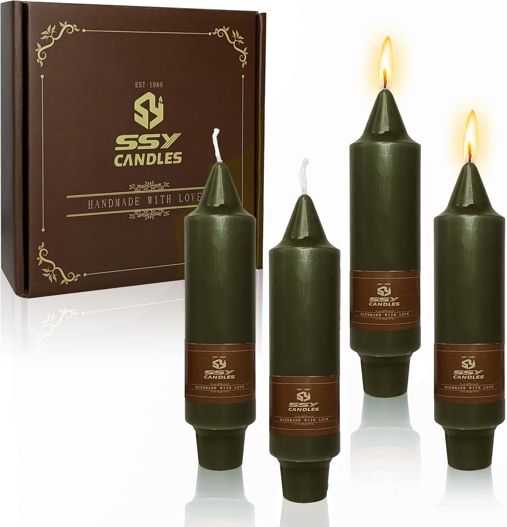 Olive Short Taper Candle Candle Sticks, 5 Inch Mini Pillar Candles, 4PCS Handmade Unscenteds Candlesticks for Holidays Church Christmas Celebration Party Decor