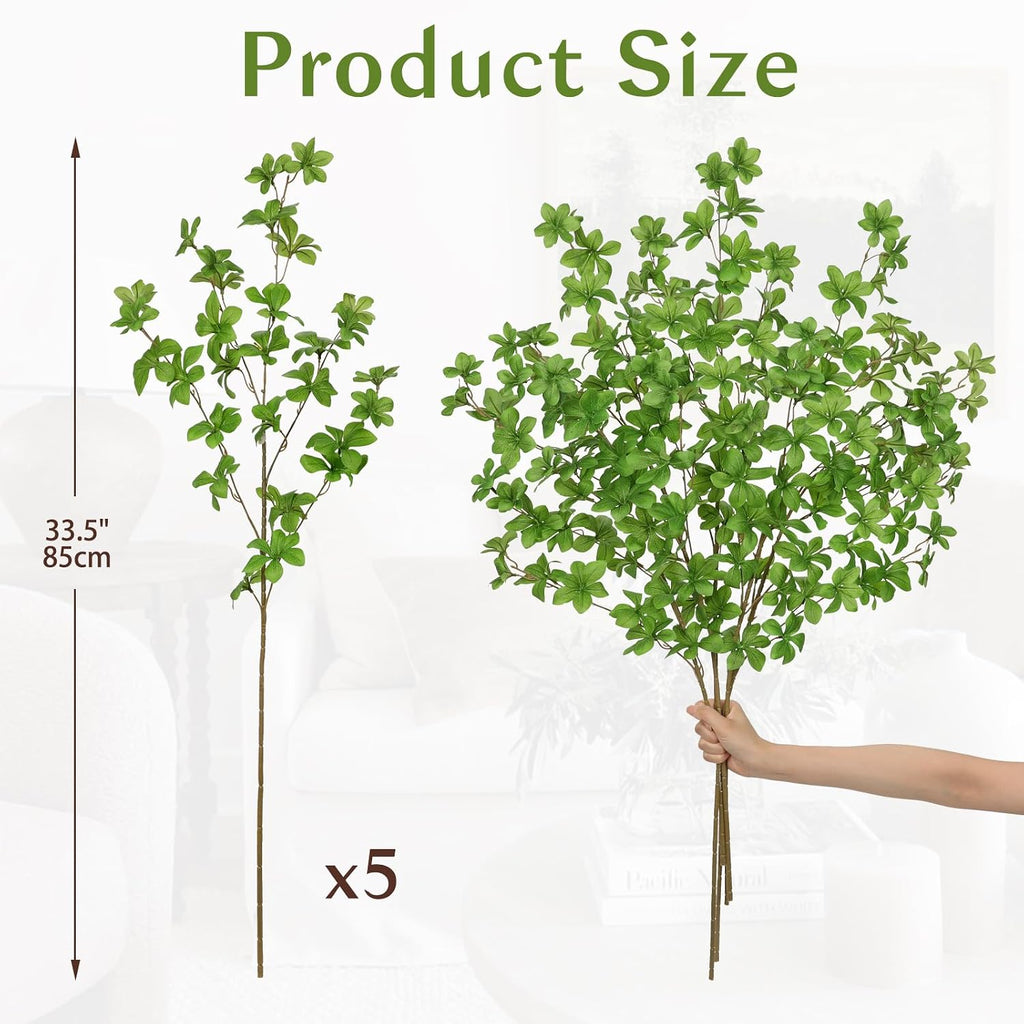 5Pcs Thick Faux Plant Stem Artificial Greenery Stems, 33.5" Long Faux Stems and Branches for Tall Vase, Silk Fake Greenery for Centerpieces, Home & Office, Kitchen, Living Room, Entry Table Decor