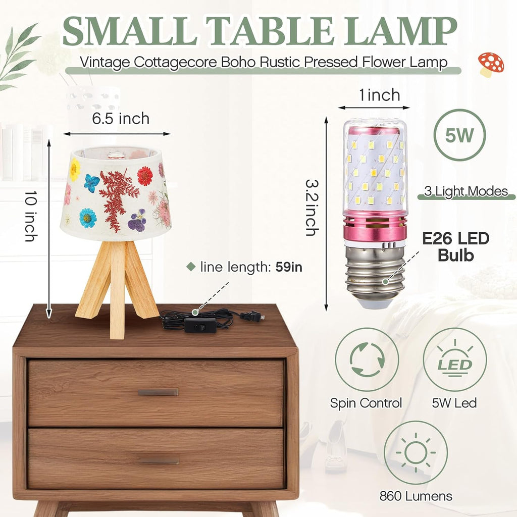 Hortsun Pressed Flower Vintage Table Lamp,Trapezoid