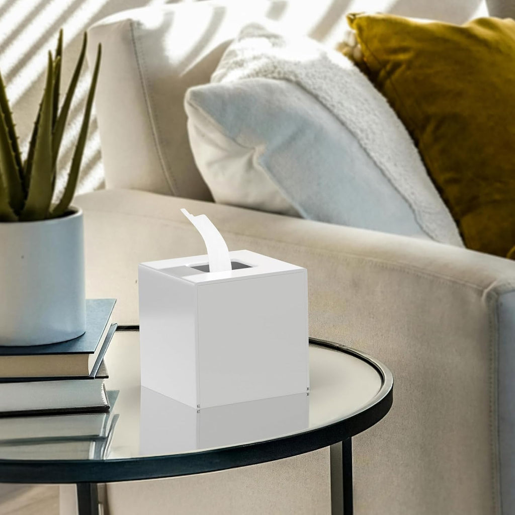 HIIMIEI Acrylic Tissue Box Cover Decorative Square Tissue Holder Napkin Dispensert for Bathroom-White