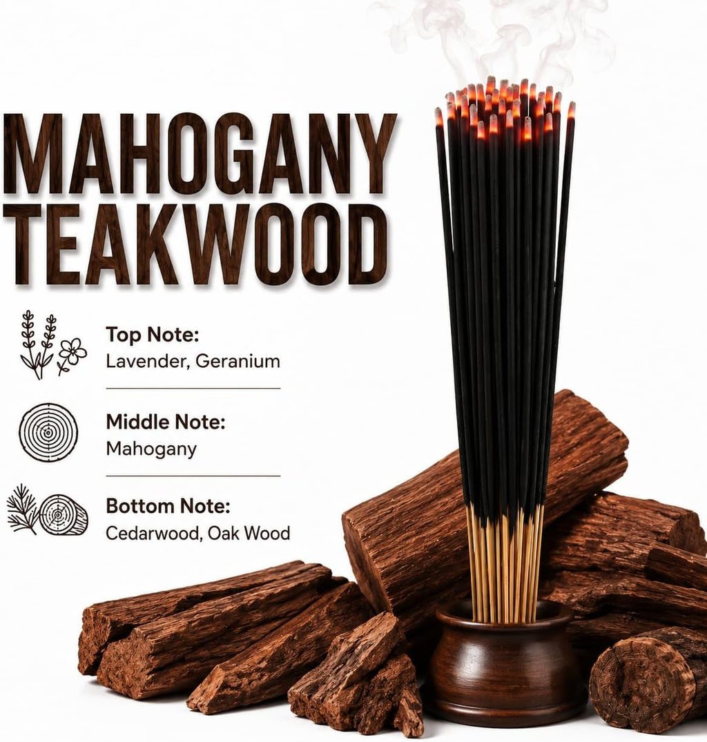 Mahogany Teakwood Incense Sticks 500 Pack 11" Bulk Wholesale - Smooth and Clean Long Burn Time, 45 to 60 Minutes.