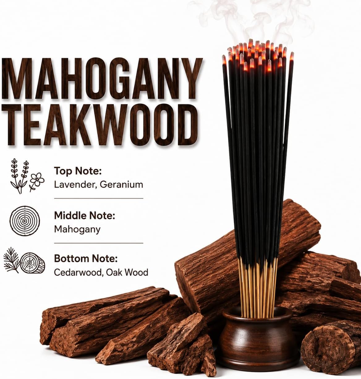 Mahogany Teakwood Incense Sticks 500 Pack 11" Bulk Wholesale - Smooth and Clean Long Burn Time, 45 to 60 Minutes.