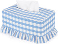 Blue Gingham Ruffle Tissue Box Cover, Rectangle
