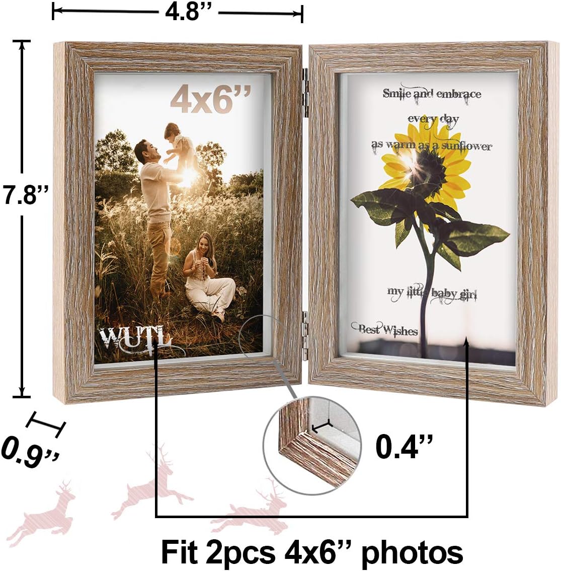 WUTL 4x6 Picture Frame Double Frame Shadow Box with Glass Front Wood Grain